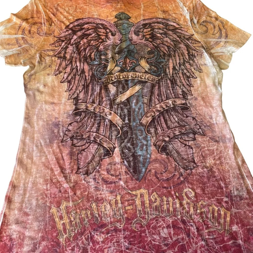 Harley-Davidson Orange Pink Burn Out T-Shirt - Picture 4 of 6